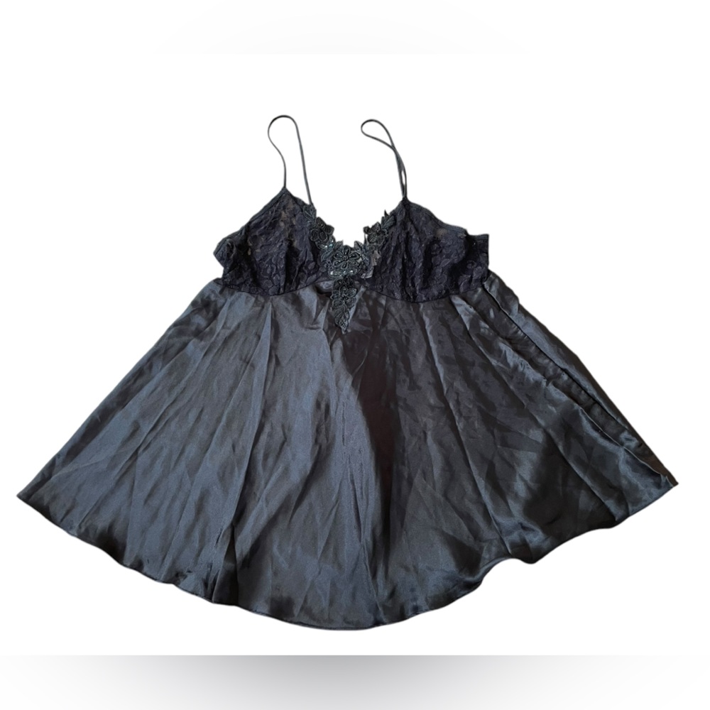 Inner Most Vintage 90s Black Goth Witchy Lace Beaded Lingerie Mini Slip Dress